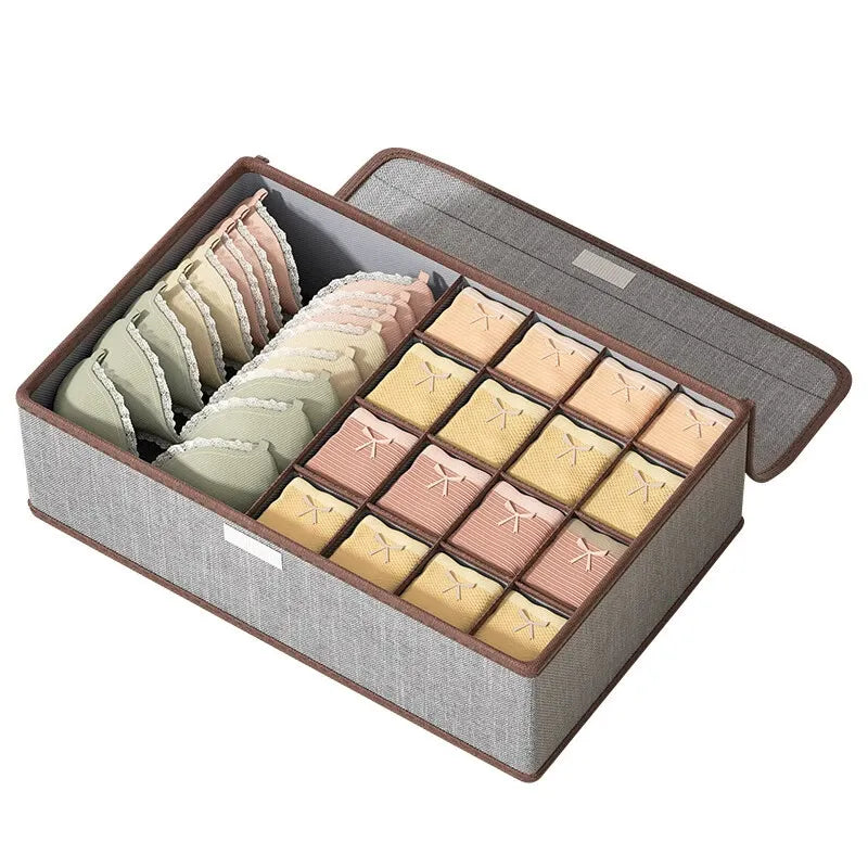 17-Section Fabric Closet Organizer Box with Covered Top and Bottom Support Board, Gray