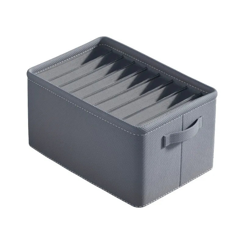 Gray Fabric Clothing Organizer Box with Adjustable Dividers and Carry Handle