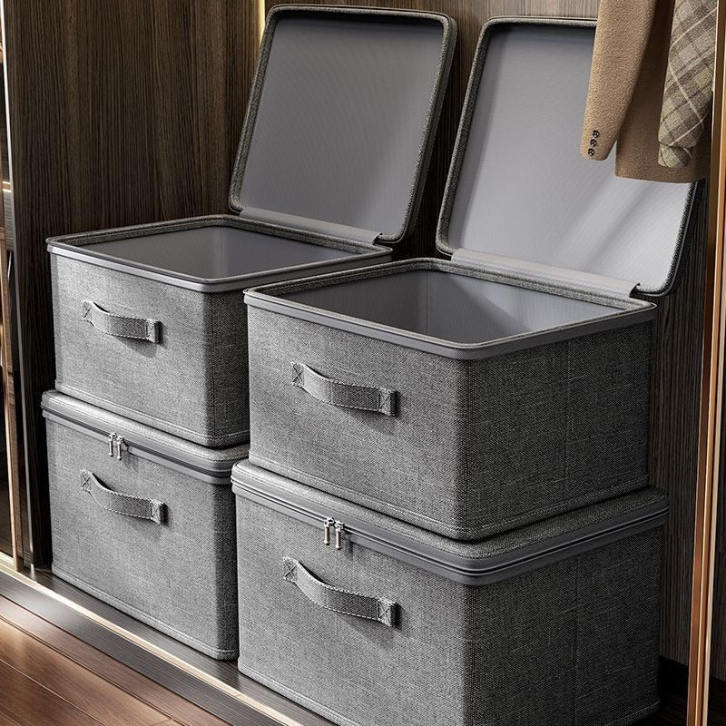 Gray Fabric Clothing Organizer Box with Adjustable Dividers and Carry Handle