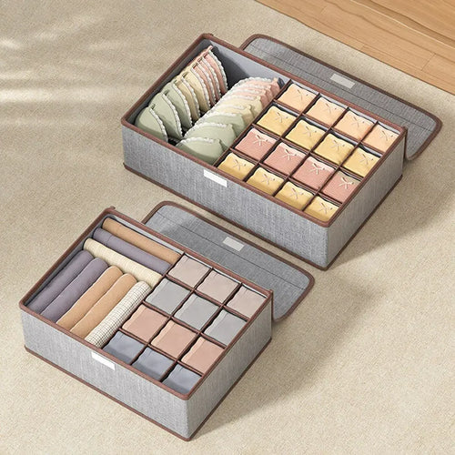 17-Section Fabric Closet Organizer Box with Covered Top and Bottom Support Board, Gray